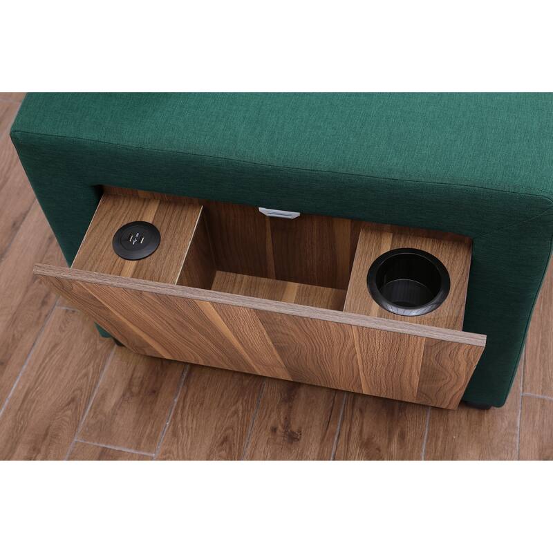 Green L - Shaped Wooden Accent Sofa With Storage Space
