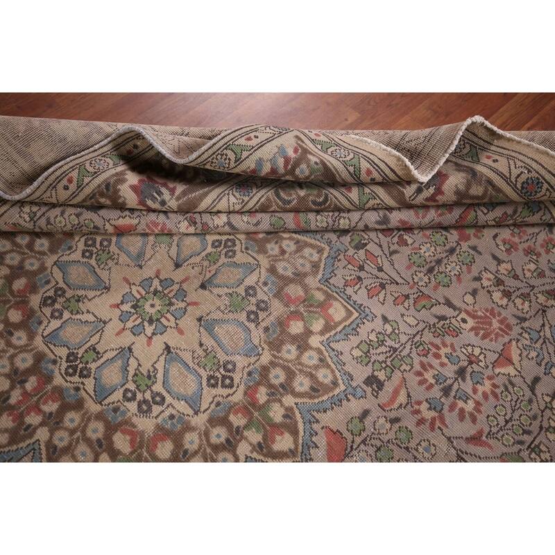 Distressed Grey Tabriz Persian Vintage Rug Hand-Knotted Wool Carpet - 7'10"x 11'0"