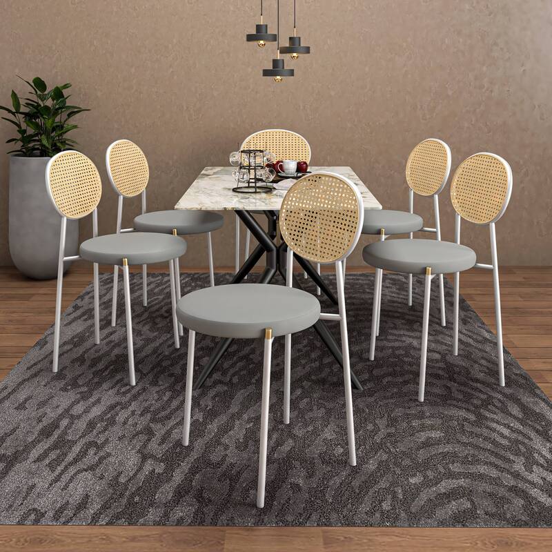 7-Piece Dining Set with 55-Inch Sintered Stone Dining Table and 6 Velvet Side Chairs