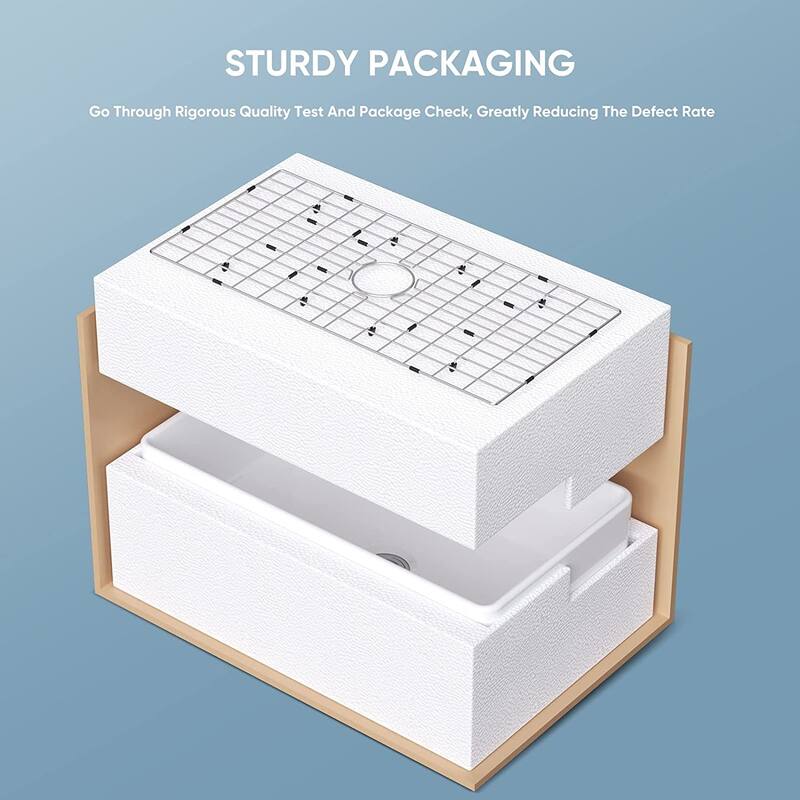 HOROW White Fireclay 33 in. L x 18 in. W Rectangular Single Bowl Farmhouse Apron Kitchen Sink with Grid and Strainer