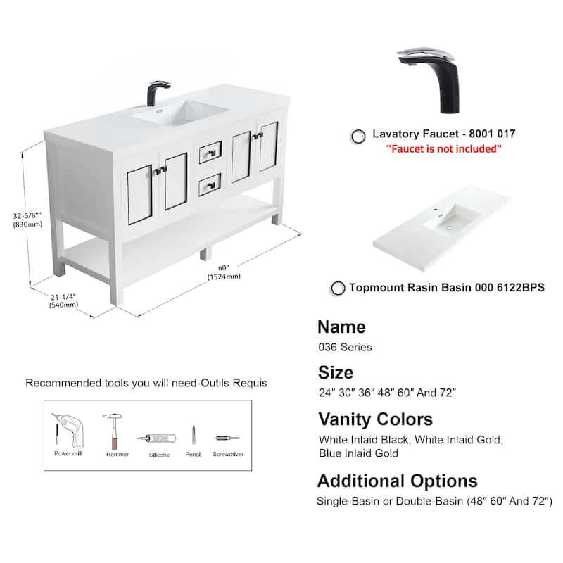 Davis 60" Single Bathroom Vanity Set
