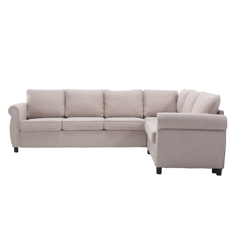 104" Polyester L-Shaped 6-Seater Sleeper Sofa with Pull-Out Queen Bed and 7 Removable Cushions