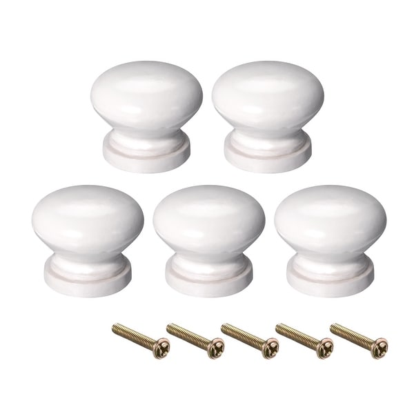 Round Pull Knob Handle 28mm Dia Cabinet Furniture Bedroom Kitchen White 5pcs