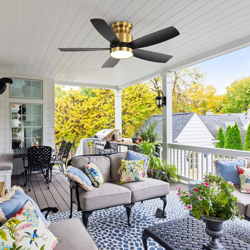 42 Inch Flush Mount Ceiling Fans with LED Light 22W and Remote Control 5 ABS Fan Blades for Bedroom Patio