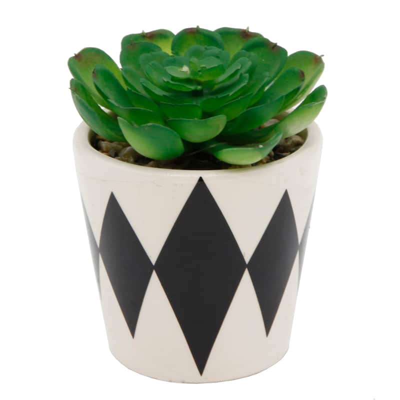 SET OF 2 Artificial Plant in Diamond print ceramic Pot,Black&Yellow - ONE-SIZE