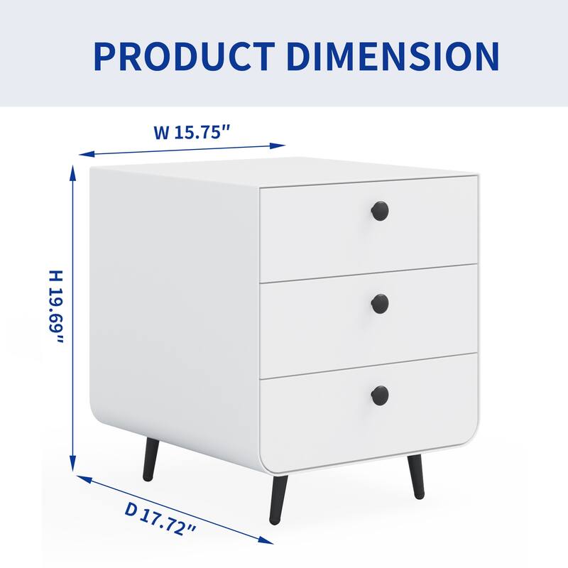 Modern 3-Drawer Steel Night Stand with Circular Handle for Bedroom or Living Room