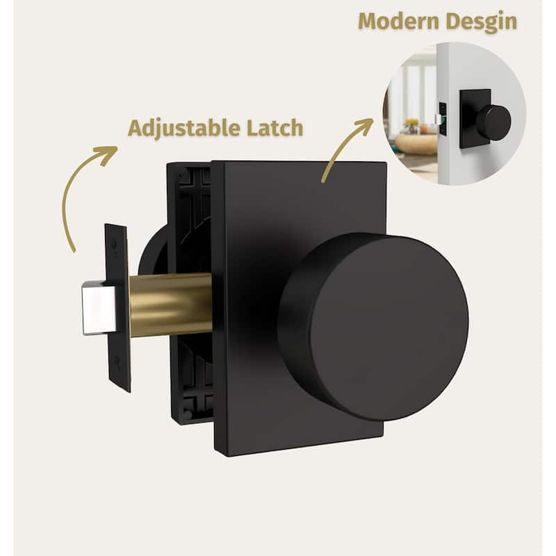 Modern Mega Handles LAURA Keyless Reversible Round Passage Door Knob for Hallway, Closet, Bathroom, Easy Install