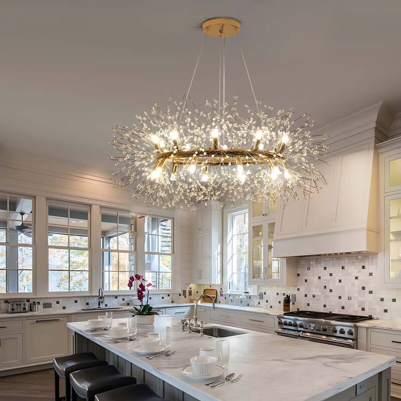 12/20-Light Modern Firework Dandelion Crystal Chandelier(Bulb Included) - W39.4"-20 Light - Gold