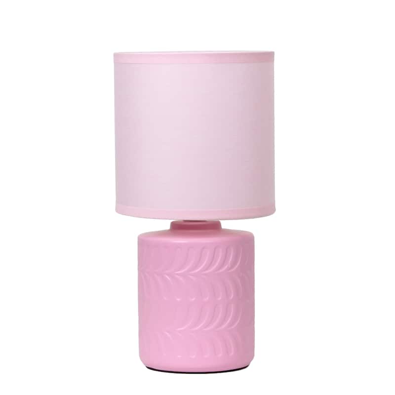 Modern Textured Ceramic Table Lamp with Fabric Drum Shade Compact Accent Lighting Multiple Colors - Pink