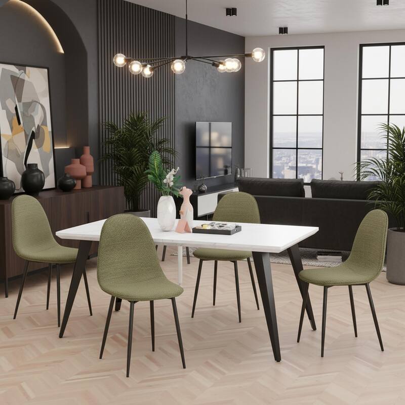 Homy Casa 5-Piece Dining Room Set with Modern White Table and 4 Upholstered Side Chairs