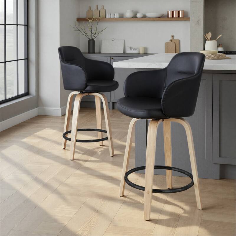 Carson Carrington Iglabo 24" Fixed-Height Counter Stool with Bent Wood Legs and Round Footrest (Set of 2)
