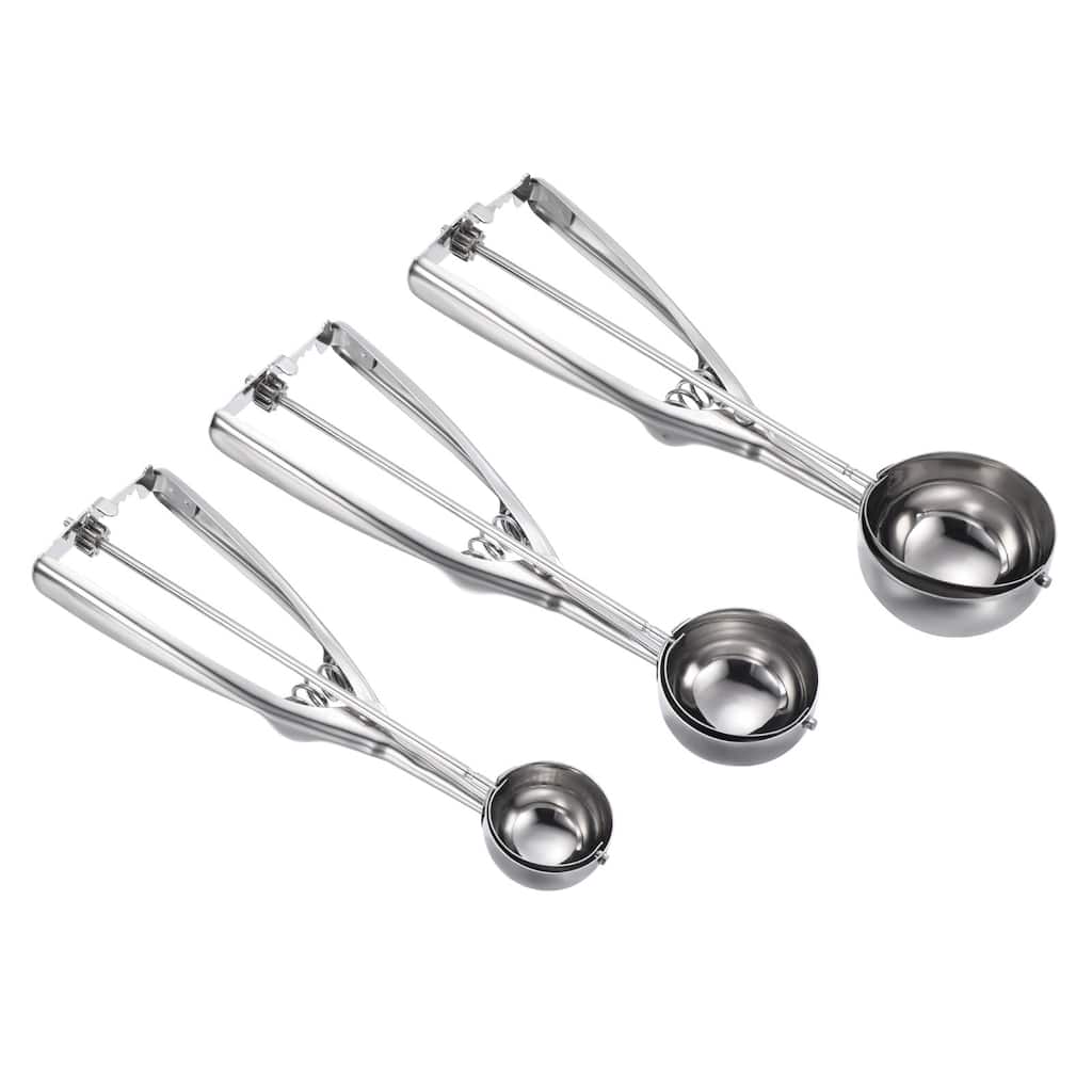 Ice Cream Scoop Set, 3Pcs 1oz/2oz/3oz Portion Cookie Scoop with Trigger, Silver