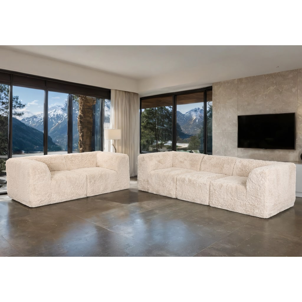 Furniture of America Ylena Modern 5-Piece Faux Fur Foam Modular Compressed Sofa and Loveseat Set