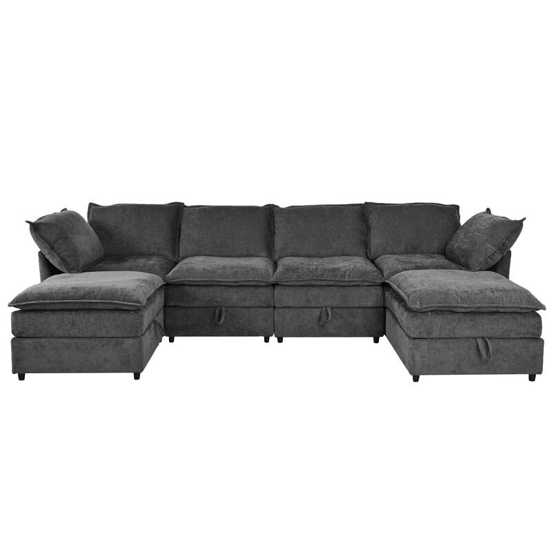 126" 6-Piece Modular Sofa Bed with Storage and Double-Layer Cushions