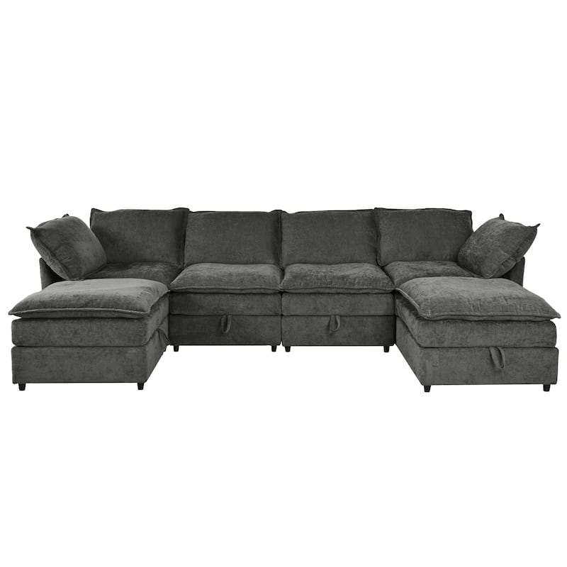Roomfitters Mirod 126'' Modular Sofa Bed with Storage, 6-Piece Sectional Couch with Cushions for Living Room