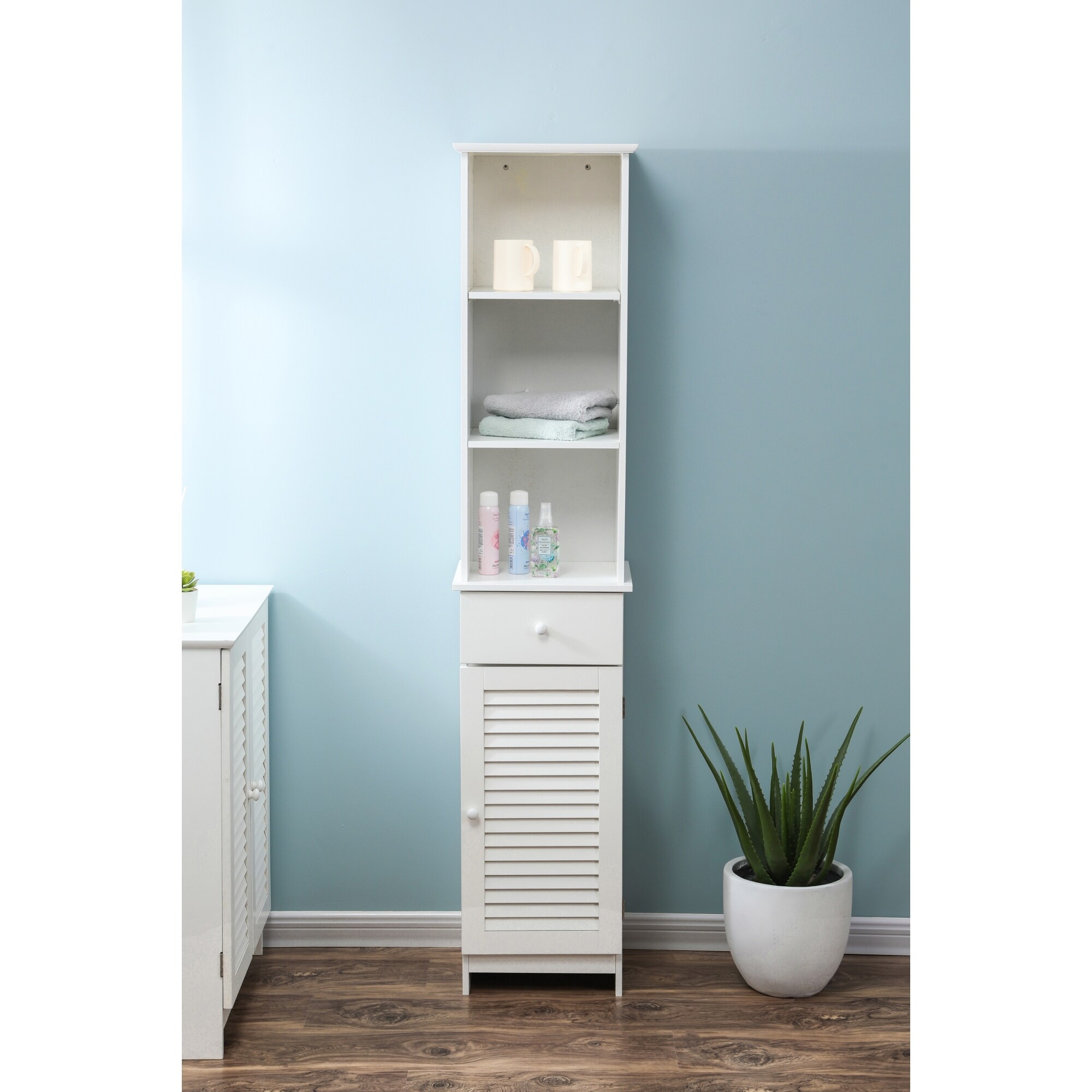 Shop Shutter Door Bathroom 64 2in H Tall Cabinet In White Overstock 28733945
