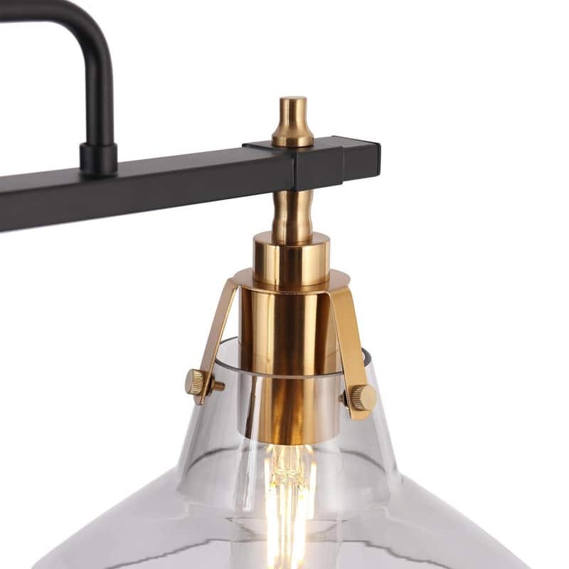Mid-Century Modern 3-Light Black Gold Linear Chandelier Glass Pendant Lights for Dining Room - L 33.5" x W 7" x H 11"