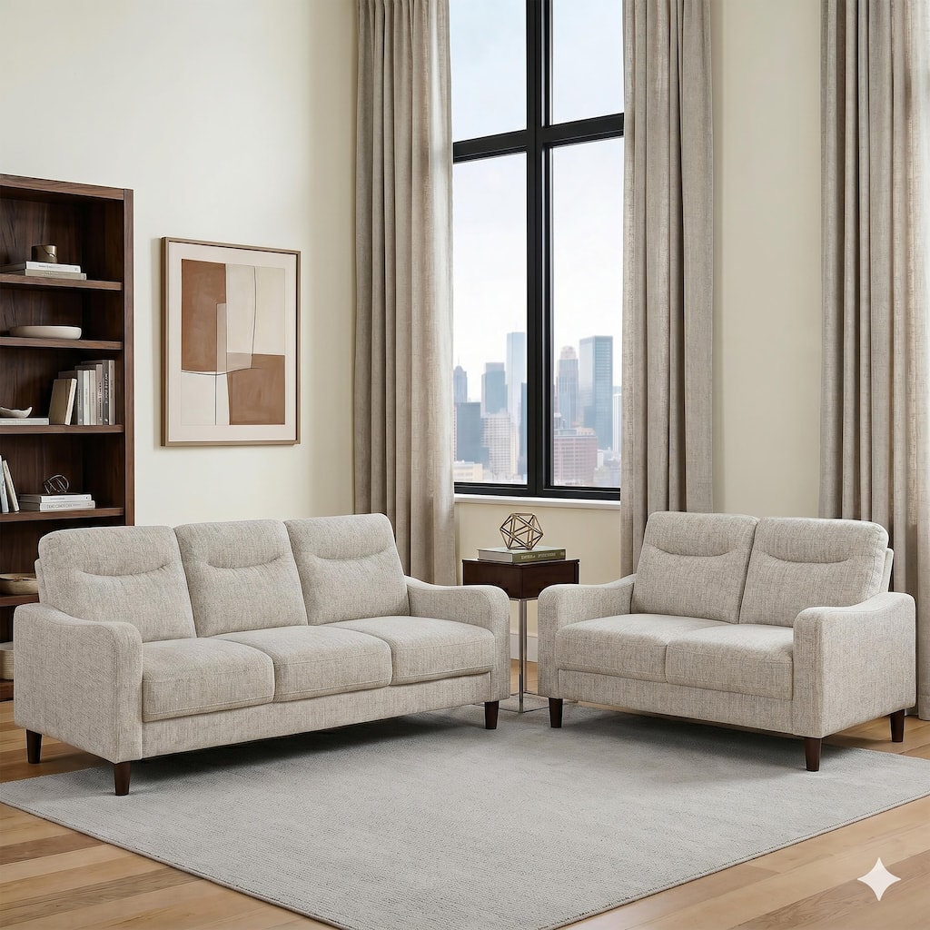 Ellery Chenille 2-Piece Living Room Sofa Sets with Wood Feet