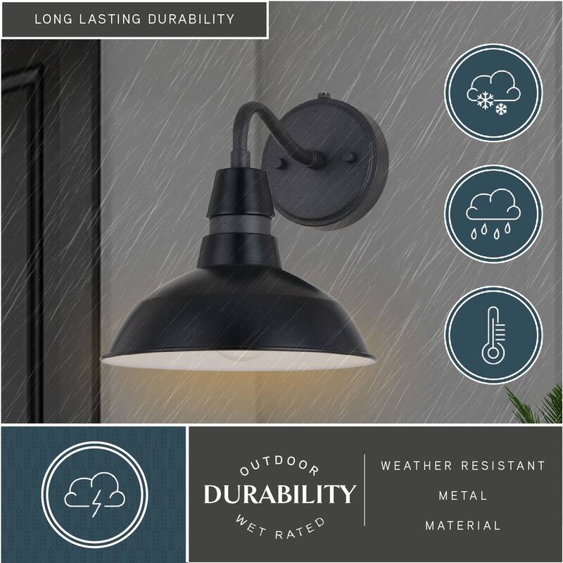 Buena Park Metal 1 Light Dusk to Dawn Black Outdoor Dome Barn Wall Lantern - 9-in W x 10-in H x 11.25-in D