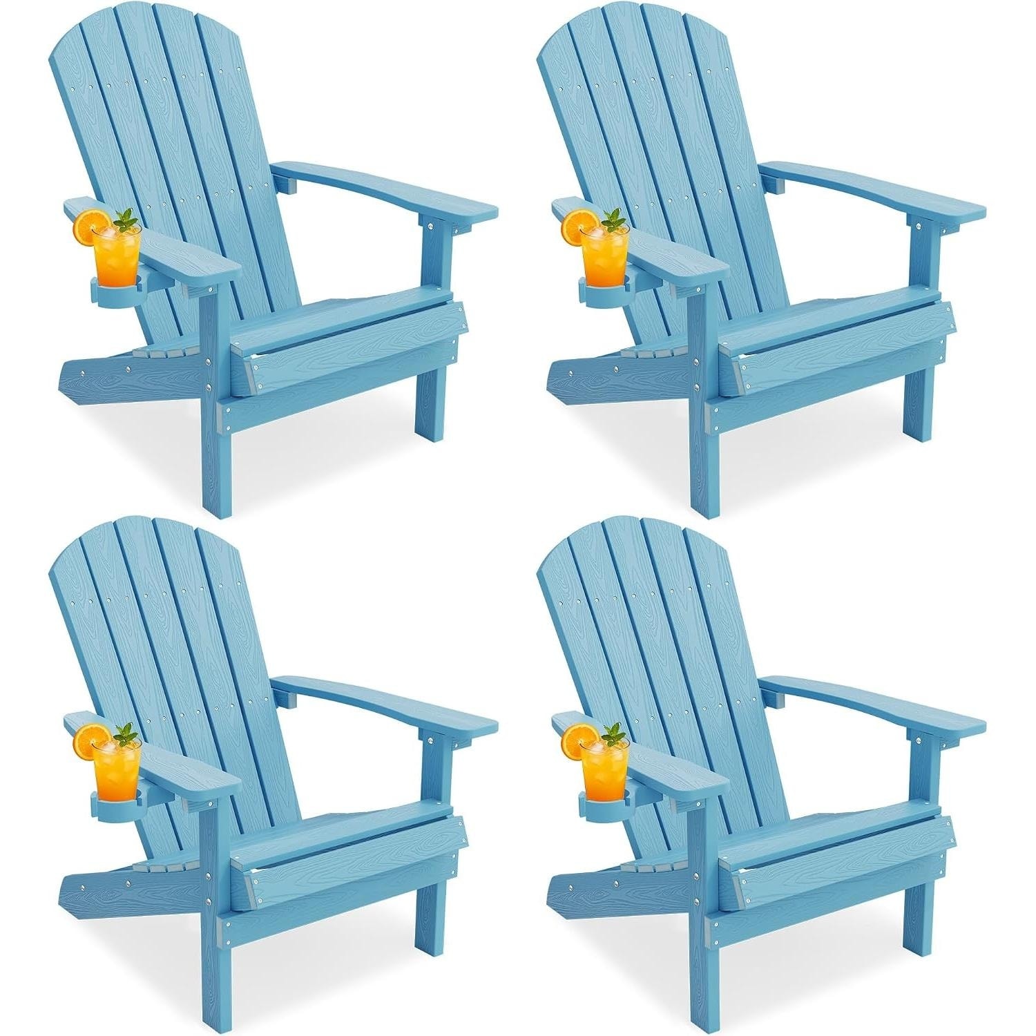 WINSOON All Weather HIPS Outdoor Plastic Adirondack Chairs with Cup Holder Set of 4