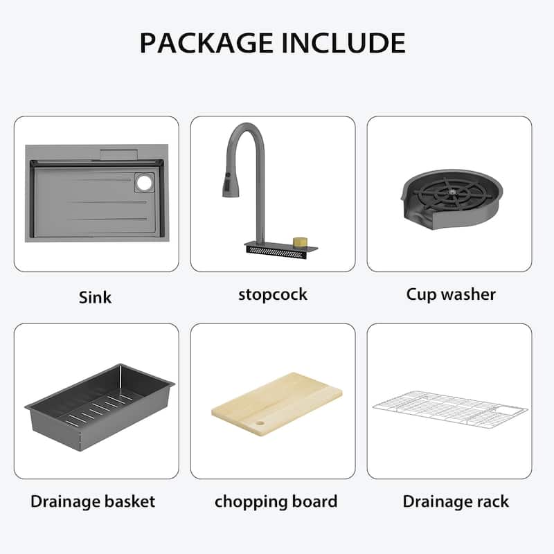 32.2"W Apron Single Bowl Workstation Kitchen Sink 304 Stainless Steel