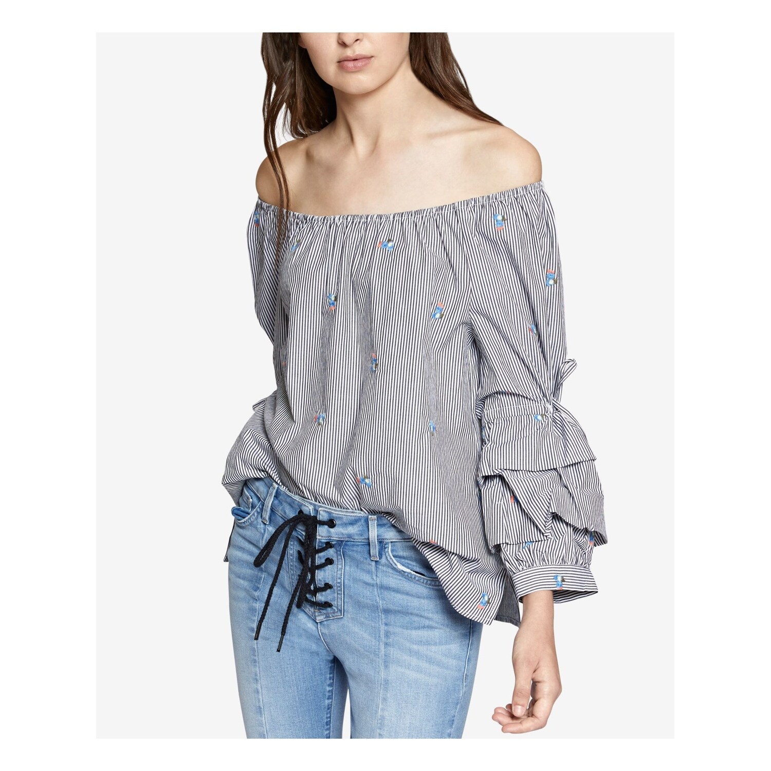 Shop Sanctuary Womens White Off The Shoulder Ruffle Sleeve Off