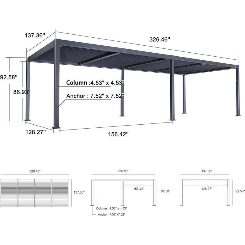 PURPLE LEAF Louvered Pergola Sun Shade Shelter with Adjustable Metal Roof for Patio Hardtop Pergola