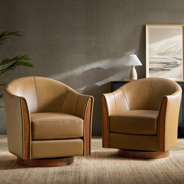 Jorge Transitional Genuine Leather Swivel Barrel Chair Set Jorge Transitional Genuine Leather Swivel Barrel Chair Set