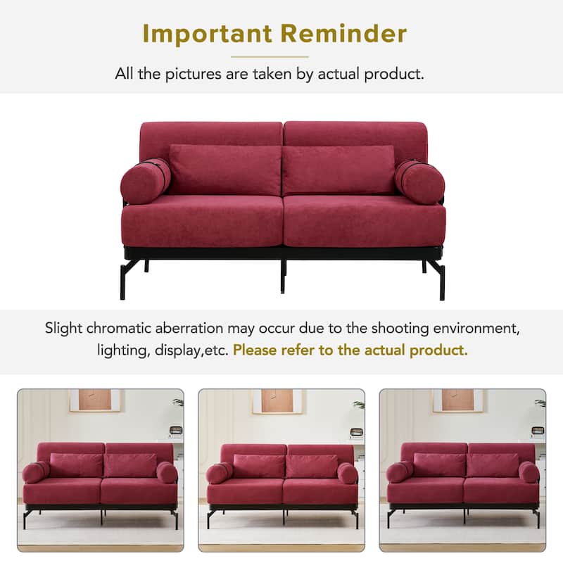 Anmytek Modern 59 Inch Loveseat Sofa with USB Ports and Unique Cylindrical Armrests Red