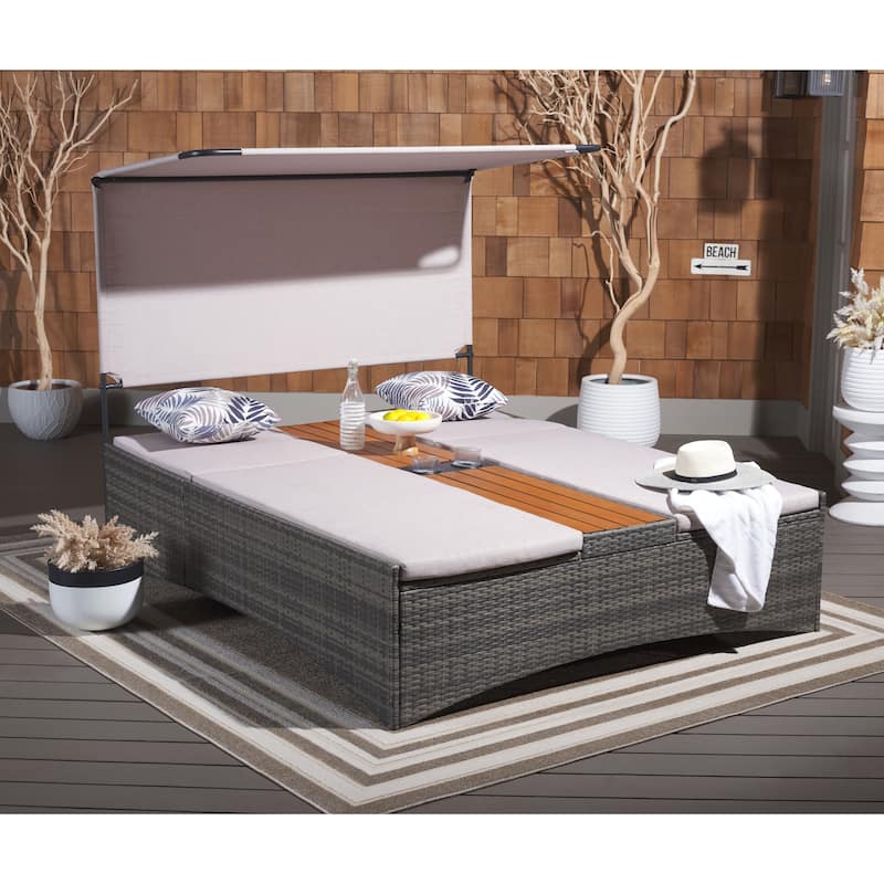 SAFAVIEH Outdoor Living Adora Double Daybed - 24"W x 25"D x 64"H - Grey Brown/Taupe