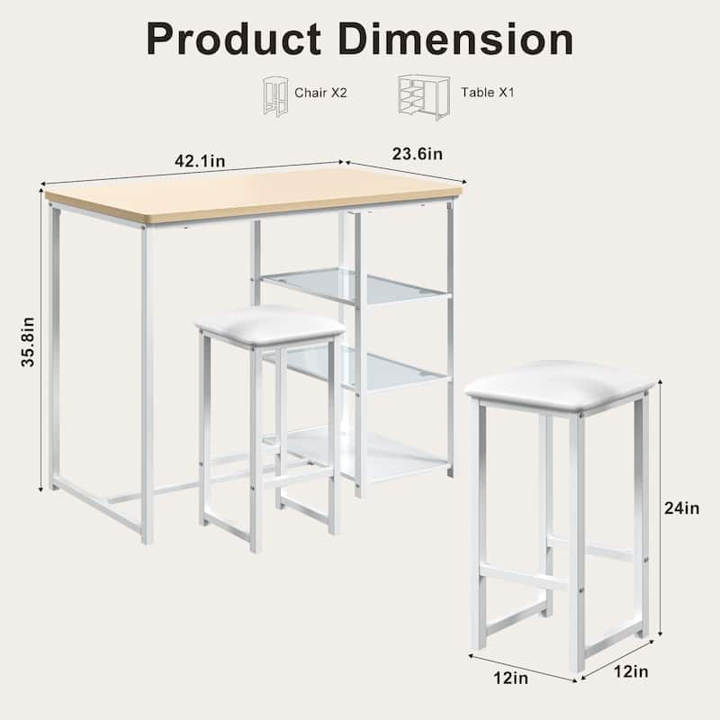 Javlergo 3-Piece Dining Table Set with 2 Backless PU Padded Chairs Space Saving Design Pub Set White/Oak & Black/Marble Options