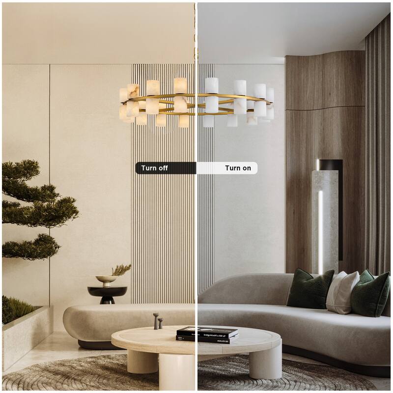 Modern Alabaster Glass Chandelier, Round or Linear Pendant Light with Up & Down Shades, D600-L1370, Copper or Black Finish