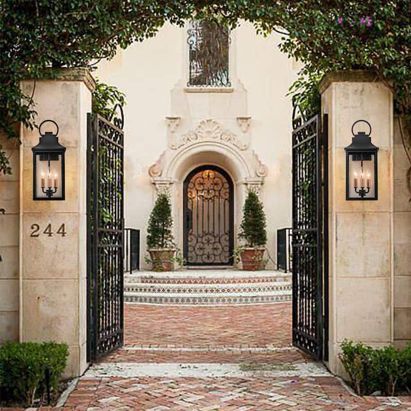 18" Black Gold Outdoor Wall Sconce with Seeded Glass