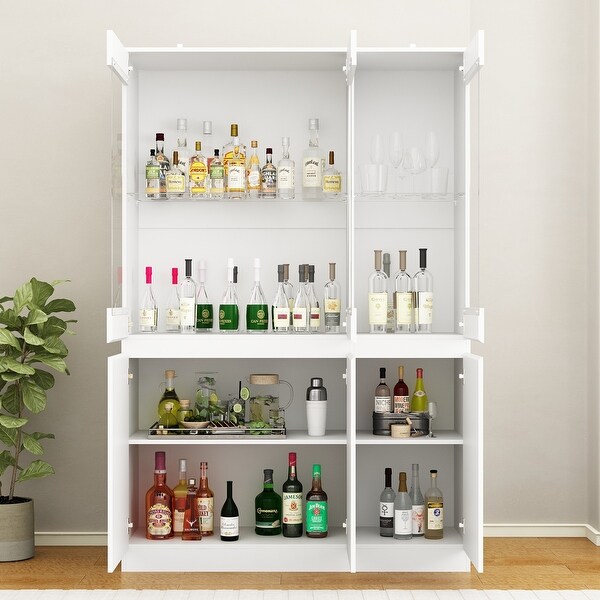 Display Case,Bar Storage Cabinet with Glass Doors and 3-Color Lights - 47.2"W x 70.9"H