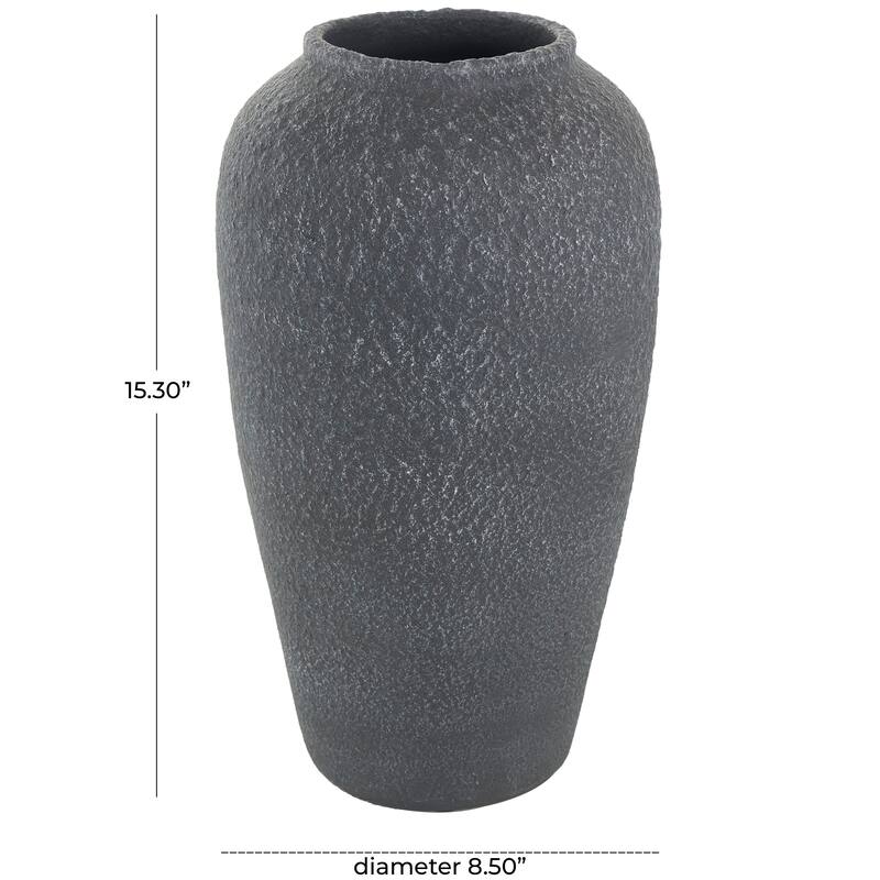 Black Ceramic Whitewashed Textured Vase