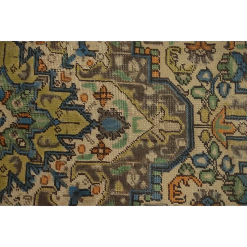 Hand Knotted Oriental 100% Wool Carpet Traditional Floral Beige & Ivories Tabriz Area Rug - 9' 3'' X 6' 1''