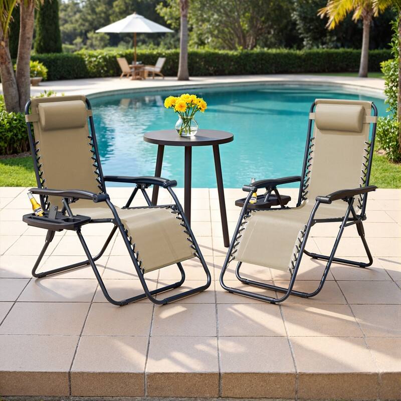 Homall Patio Zero Gravity Chair Lawn Lounge Chair with Pillow Set of 2 - Beige