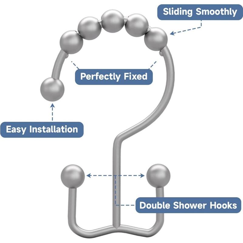 Rust-proof Metal Double Sliding Shower Hooks for Bathroom Shower Rods and Curtains, 12 Pack