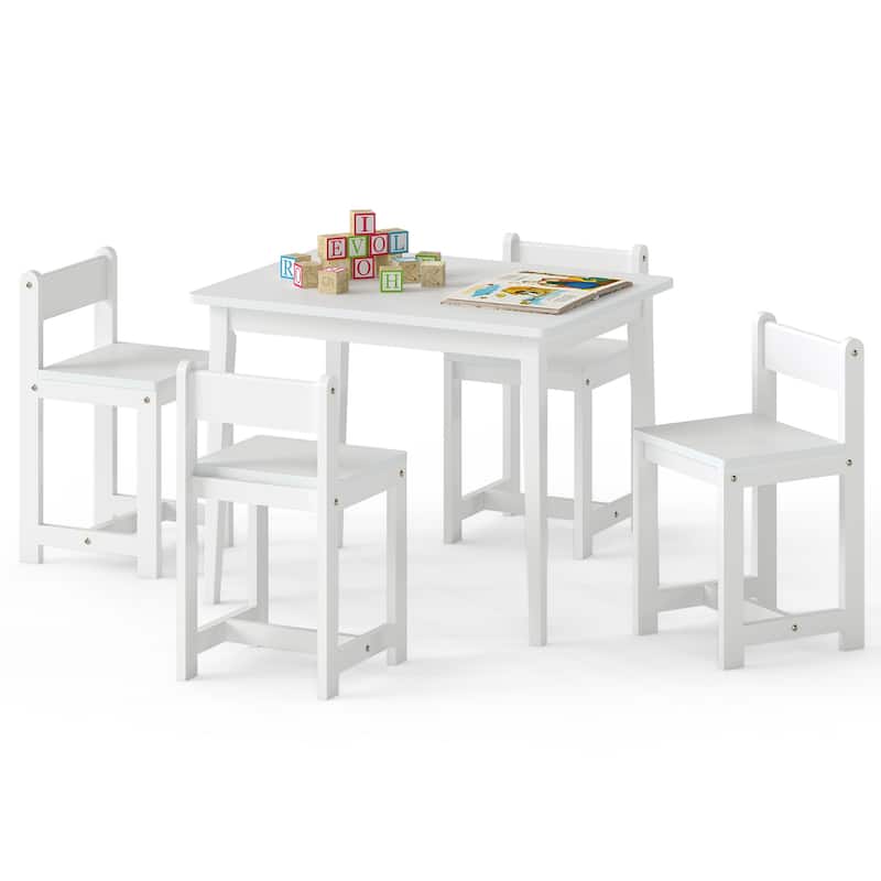 Gymax 5-Piece Kids Table and Chairs Set Solid Rubber Wood Toddler - White