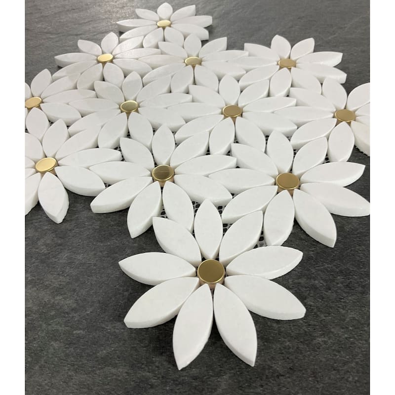 Thassos White Flower Pattern Marble Mosaic Tiles - Case (10 Sheets)