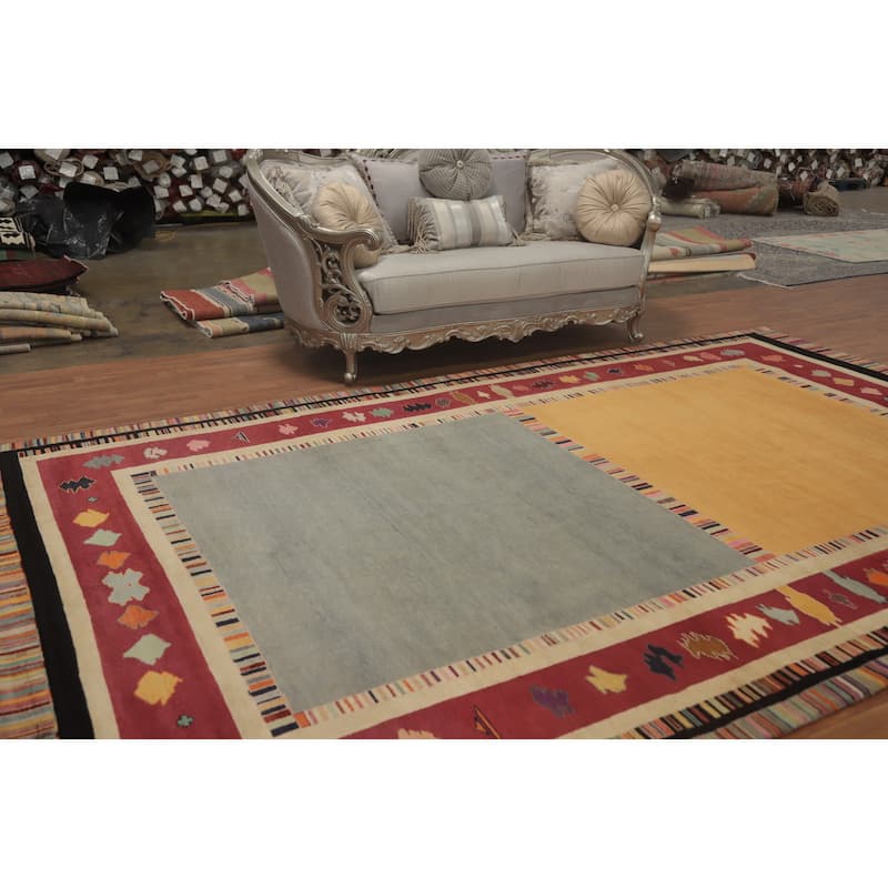 Vegetable Dye Geometric Gabbeh Turkish Area Rug Handmade Wool Carpet - 13' 4'' X 8' 0''