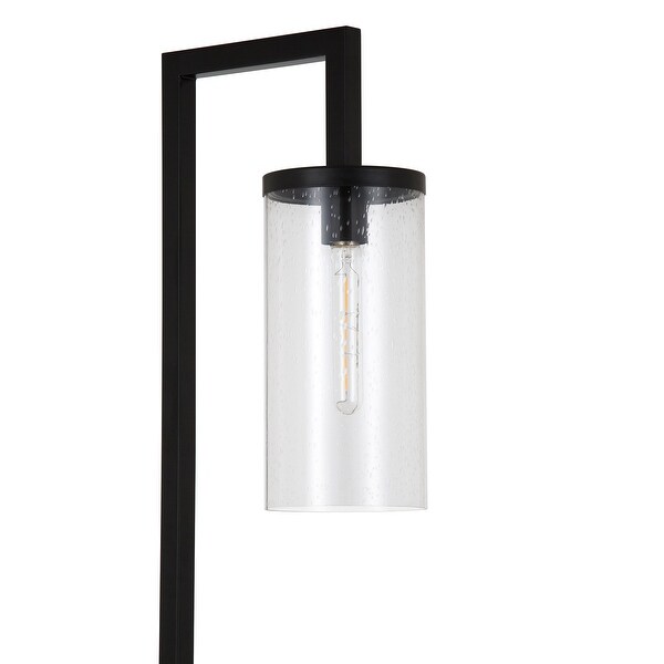 malva led floor lamp in black with seeded glass shade