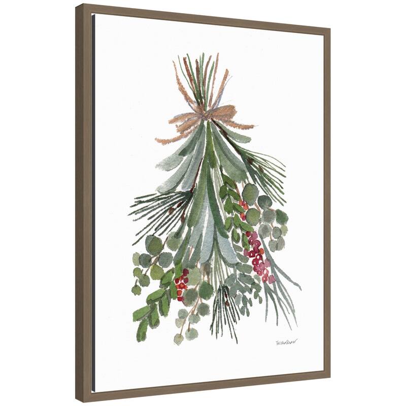 Kate and Laurel Framed Canvas Mixed Greens Holiday Swag by Patricia Shaw - 18 x 24