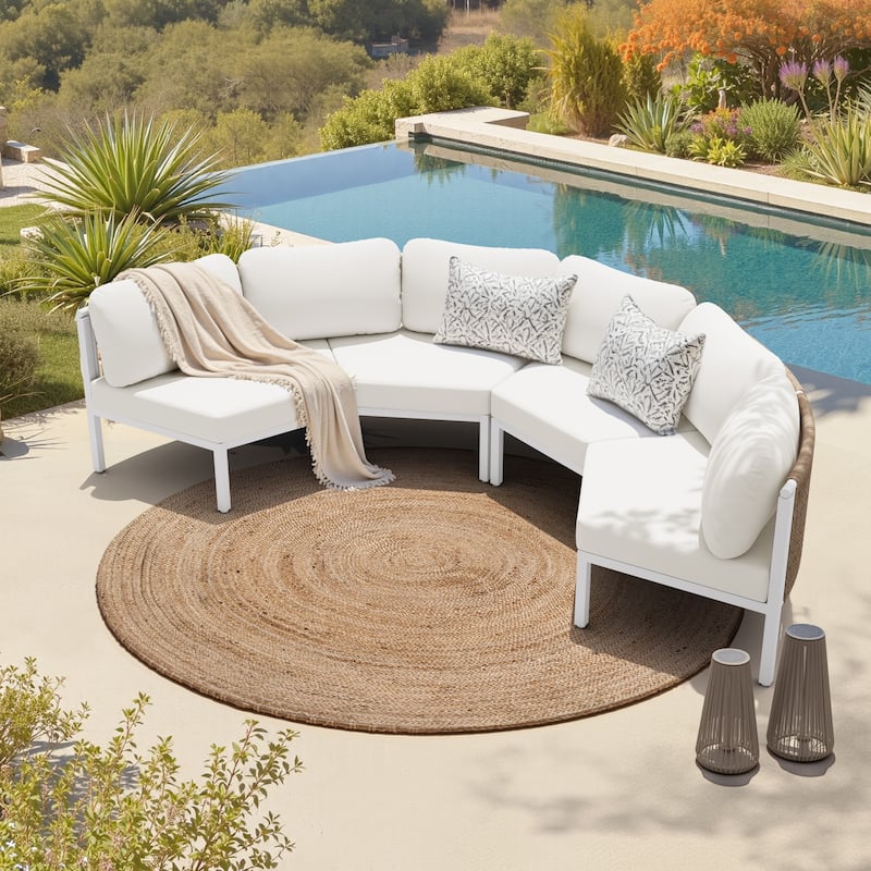 Outdoor Half Moon Curved Sofa Rattan Sectional Sofa Patio Outdoor Conversation Sets