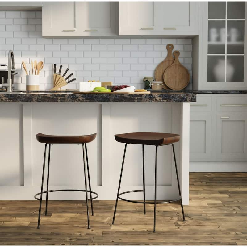 Curved Counter Stools - 24.5" - Brown and Black - Set of 2