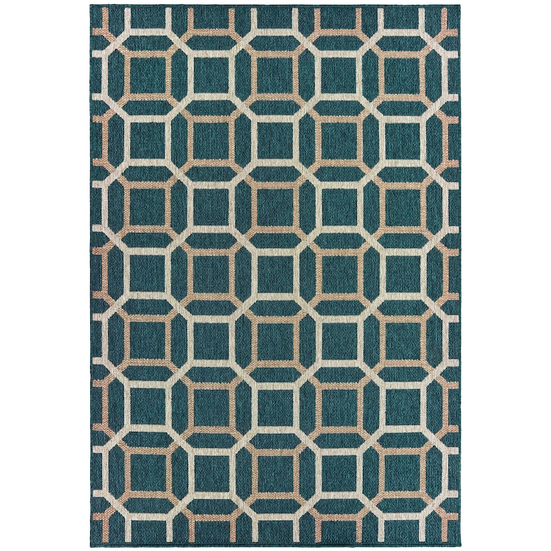 Laredo Blue Grey Geometric Outdoor Casual Area Rug