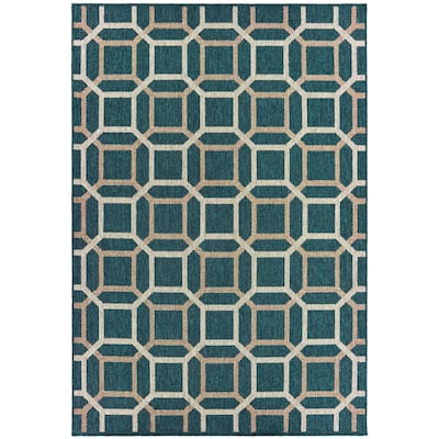 Laredo Blue Grey Geometric Outdoor Casual Area Rug