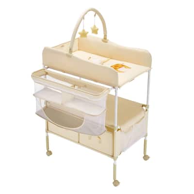 Oxford Fabric Changing Table with Adjustable Height and Storage - 30.00 x 29.53 x (39.57-42.52) in