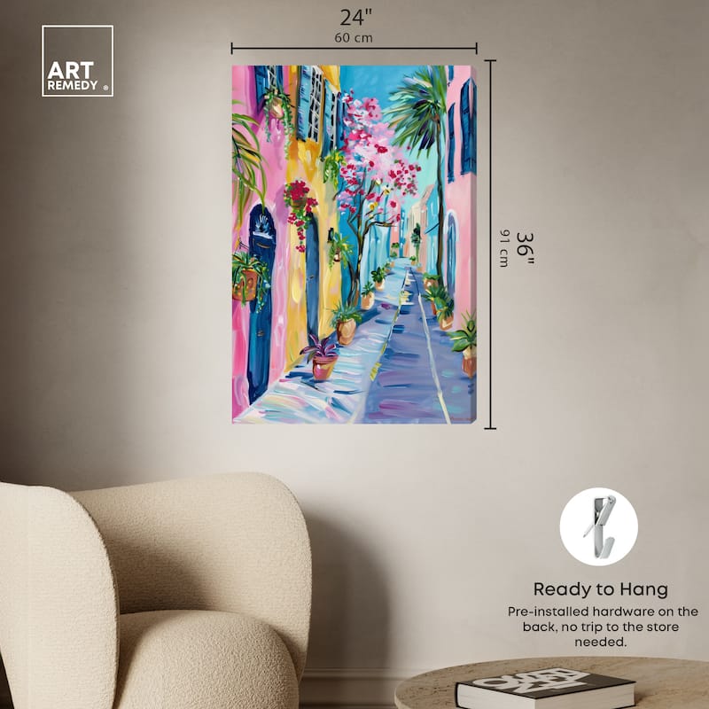 Art Remedy The Colorful Streets Gallery Wrapped Colorful Coastal 1 Piece Canvas Wall Art