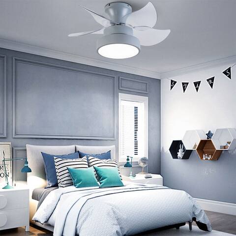 23" Reversible 4 Blades Modern Small LED Ceiling Fan with Remote